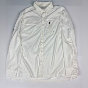 Ascend Men 2XL Vented Fishing Shirt White Long Sleeve Button Up Poly Spandex